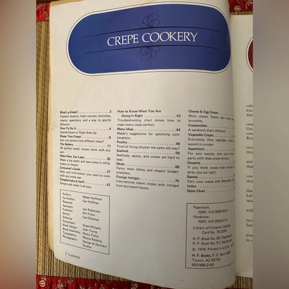 Crepe Cookery Cookbook By Mable Hoffman HP Books 1976 Paperback Illustrated